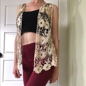 Floral crochet vest